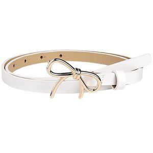 Bow Skinny Pu Leather Waist Belt For Women Adjustable 0.5 Inch Width White☺️